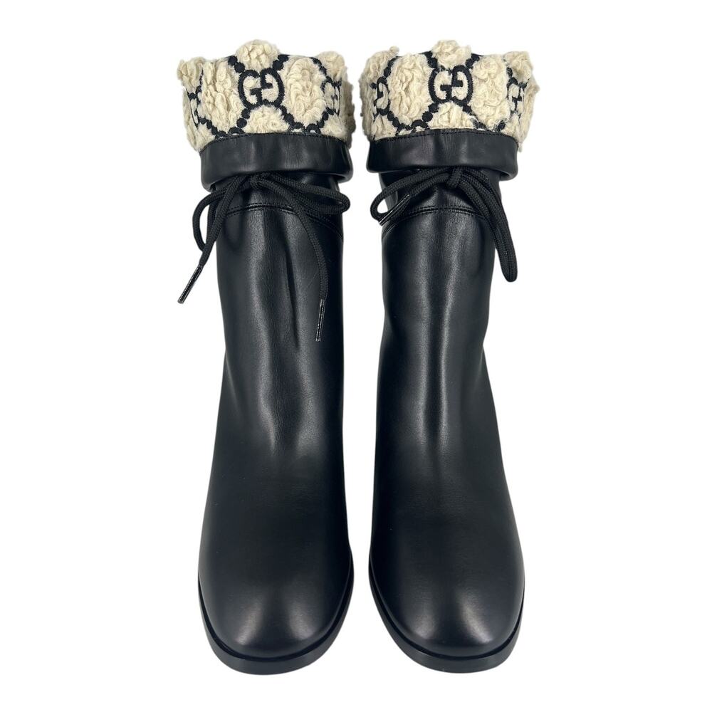Gucci GG Shearling Leather Fold Over Ankle Boots Nero 37.5 - Picture 8 of 16